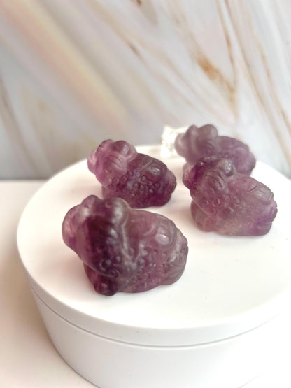 Money Toad Fluorite Carving Purple Stone Crown Chakra Feng Shui Dorm Bedroom Home Decor Gift New Mom New to Crystals New Love Back to school