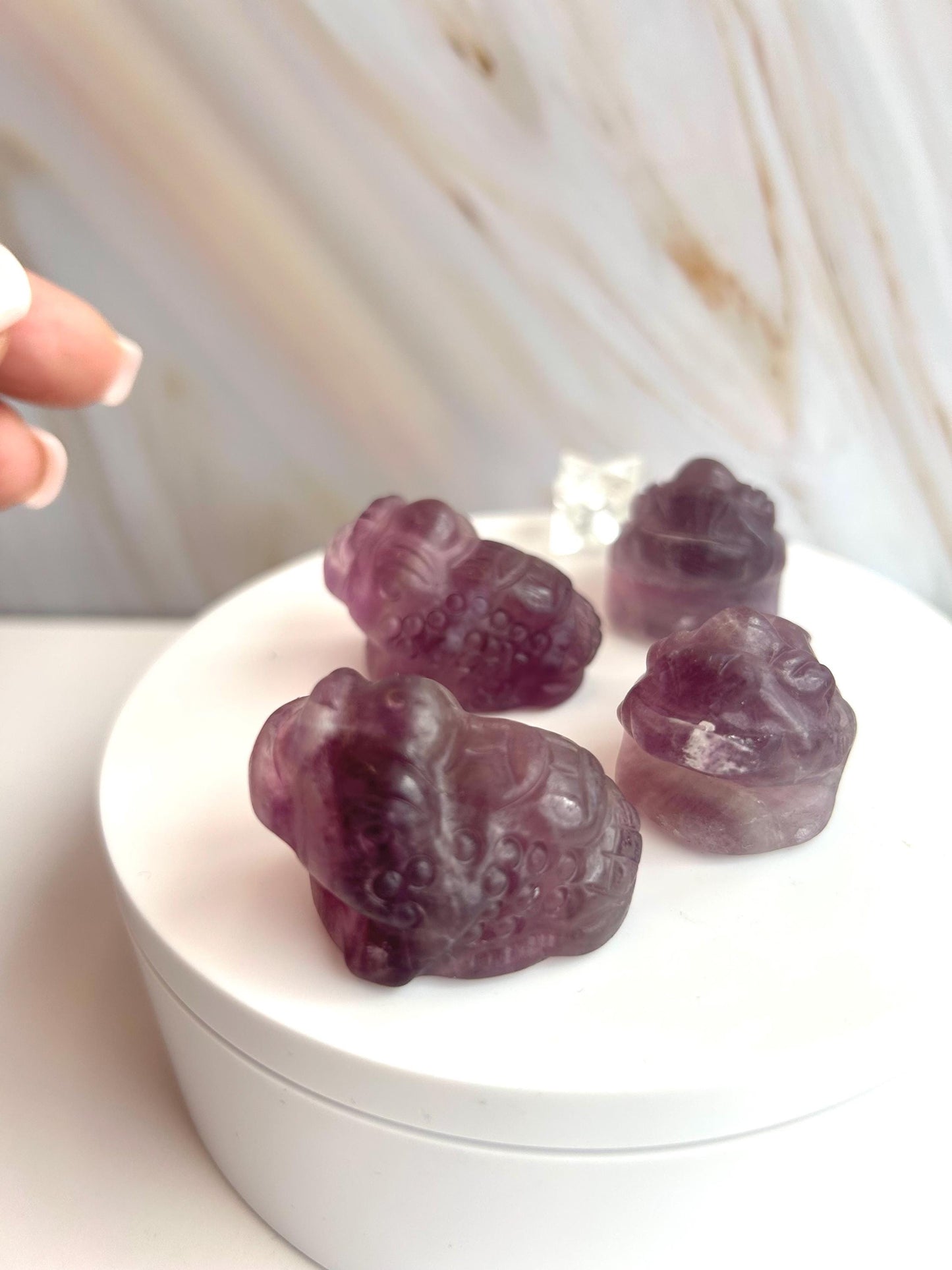 Money Toad Fluorite Carving Purple Stone Crown Chakra Feng Shui Dorm Bedroom Home Decor Gift New Mom New to Crystals New Love Back to school