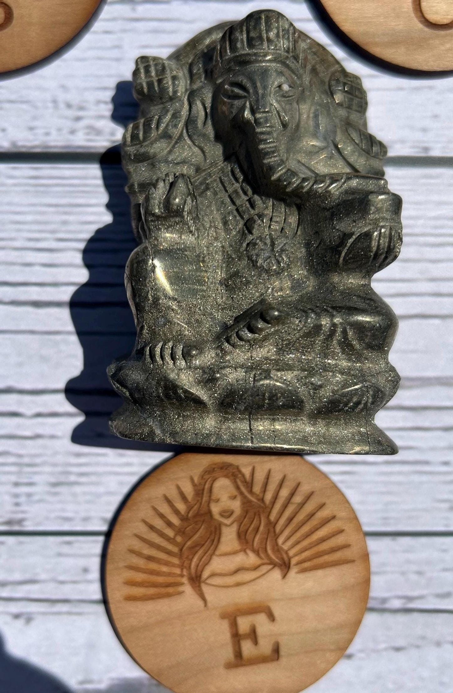 Ganesh Pyrite Carving Unique Gold Crystal Home Decor Meditation Altar Gift Yogi Statue Spiritual Collector Display Anniversary Wedding Gift