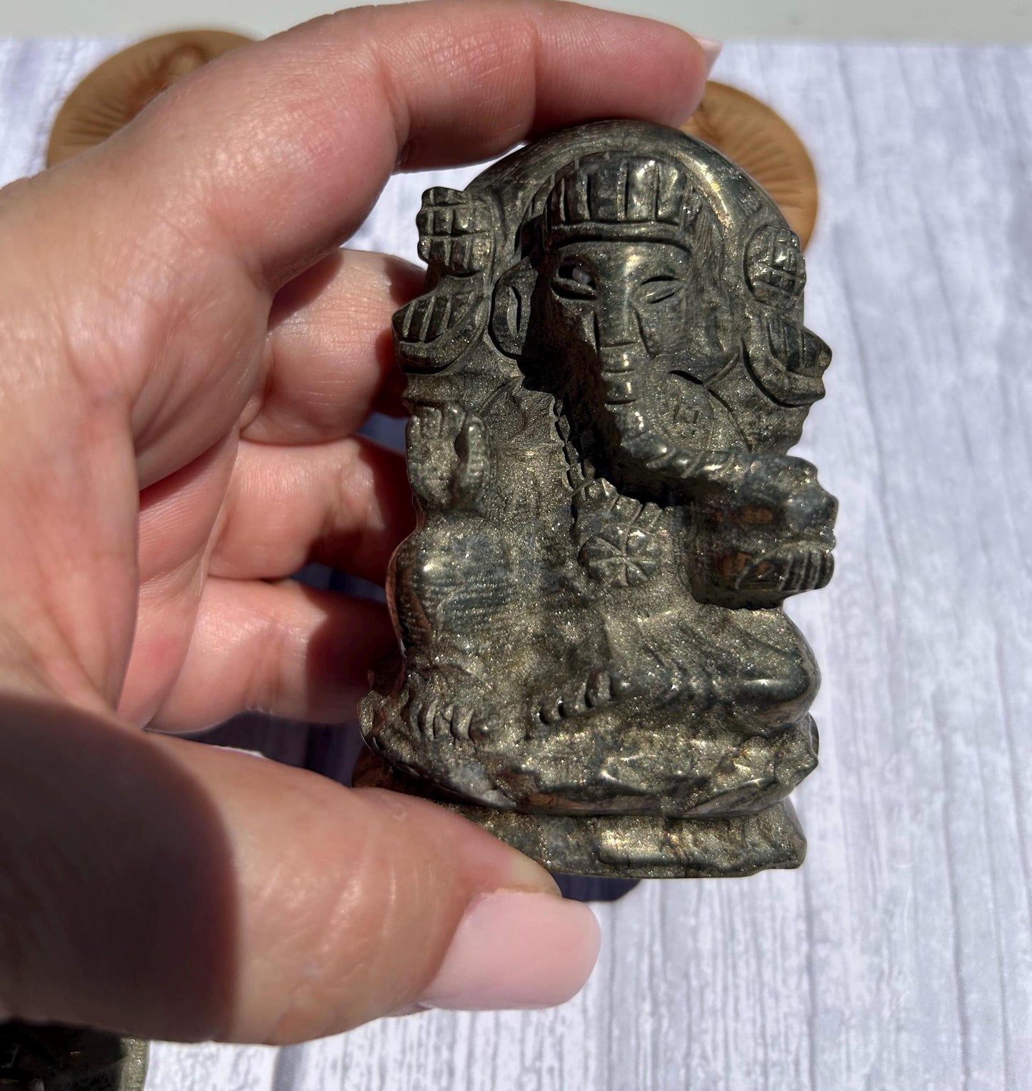 Ganesh Pyrite Carving Unique Gold Crystal Home Decor Meditation Altar Gift Yogi Statue Spiritual Collector Display Anniversary Wedding Gift