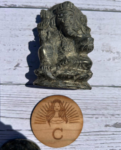 Ganesh Pyrite Carving Unique Gold Crystal Home Decor Meditation Altar Gift Yogi Statue Spiritual Collector Display Anniversary Wedding Gift