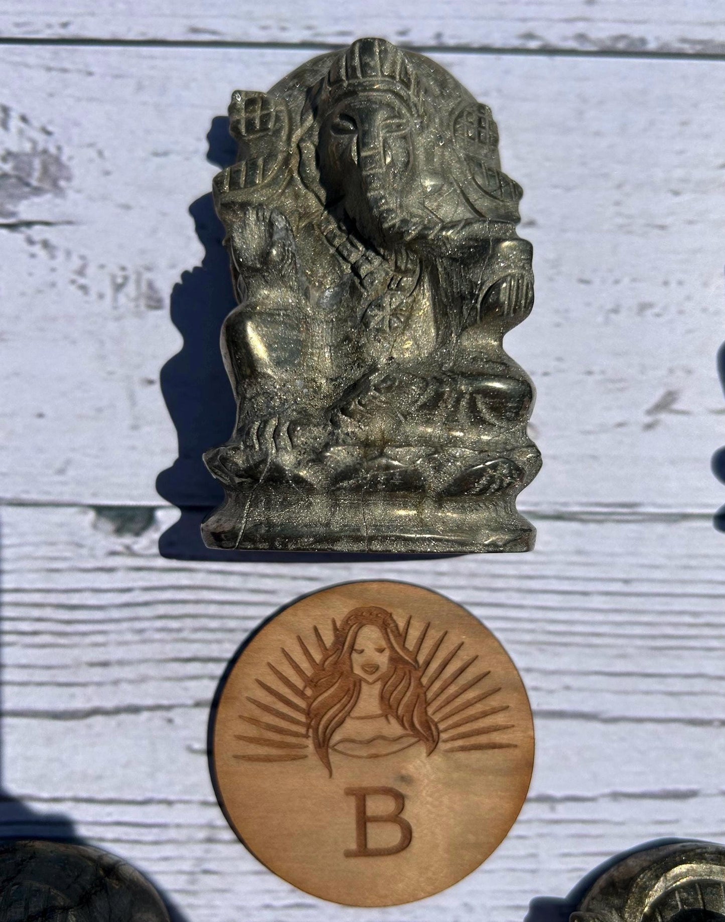 Ganesh Pyrite Carving Unique Gold Crystal Home Decor Meditation Altar Gift Yogi Statue Spiritual Collector Display Anniversary Wedding Gift