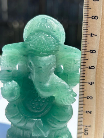 Ganesh Green Aventurine Carving Crystal Home Decor Meditation Altar Gift Yogi Statue Spiritual Collector Display Anniversary Wedding Gift