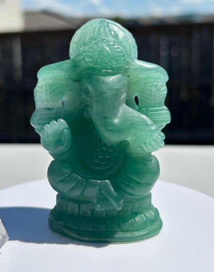 Ganesh Green Aventurine Carving Crystal Home Decor Meditation Altar Gift Yogi Statue Spiritual Collector Display Anniversary Wedding Gift