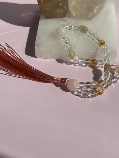 Citrine Clear Rose Quartz Rutilate Crystal Prayer Mala Beads Elegant Gift Yoga Enthusiasts Teachers Mindfulness Meditation Gift Alta Tool