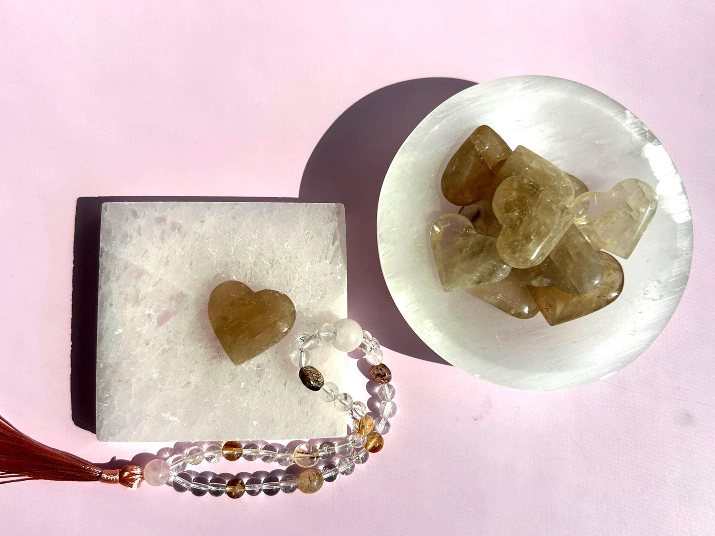 Citrine Clear Rose Quartz Rutilate Crystal Prayer Mala Beads Elegant Gift Yoga Enthusiasts Teachers Mindfulness Meditation Gift Alta Tool