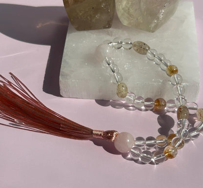 Citrine Clear Rose Quartz Rutilate Crystal Prayer Mala Beads Elegant Gift Yoga Enthusiasts Teachers Mindfulness Meditation Gift Alta Tool