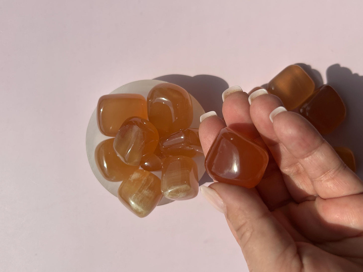 Honey Calcite Polished Crystal Tumbled Stone Unique Honey decorative accent home altar desk shelf display gift mom sister bridesmaid gift