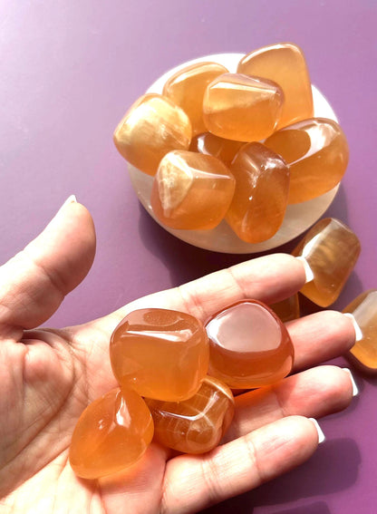 Honey Calcite Polished Crystal Tumbled Stone Unique Honey decorative accent home altar desk shelf display gift mom sister bridesmaid gift