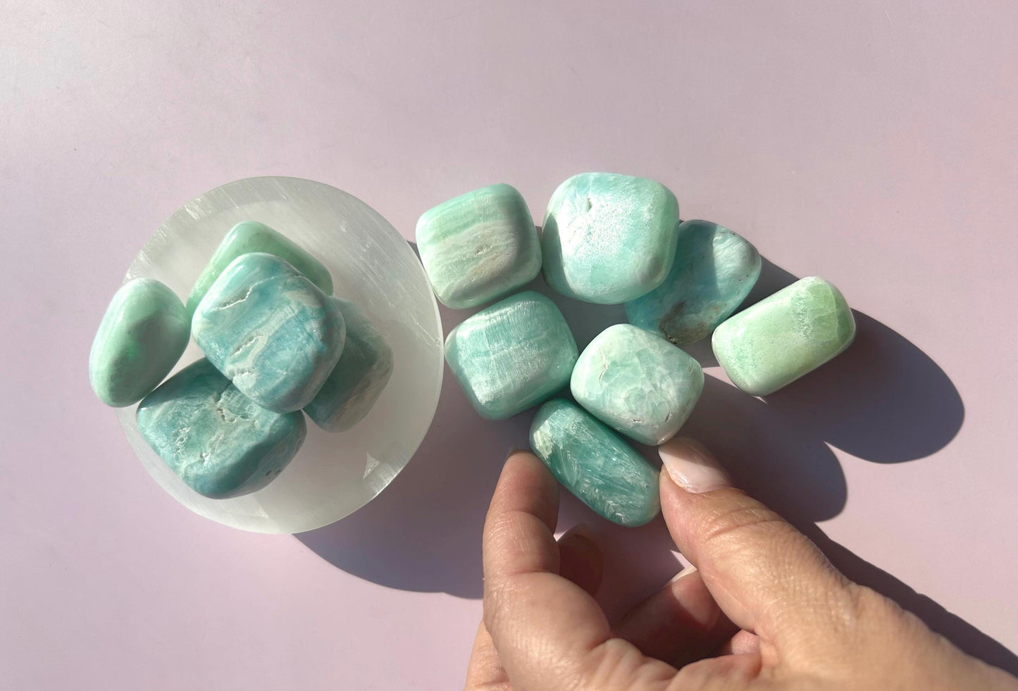 Blue Calcite Polished Crystal Tumbled Stone Calm Sky Blue Decorative Accent home  Bathroom display gift Baby shower gift Bridesmaid Gift