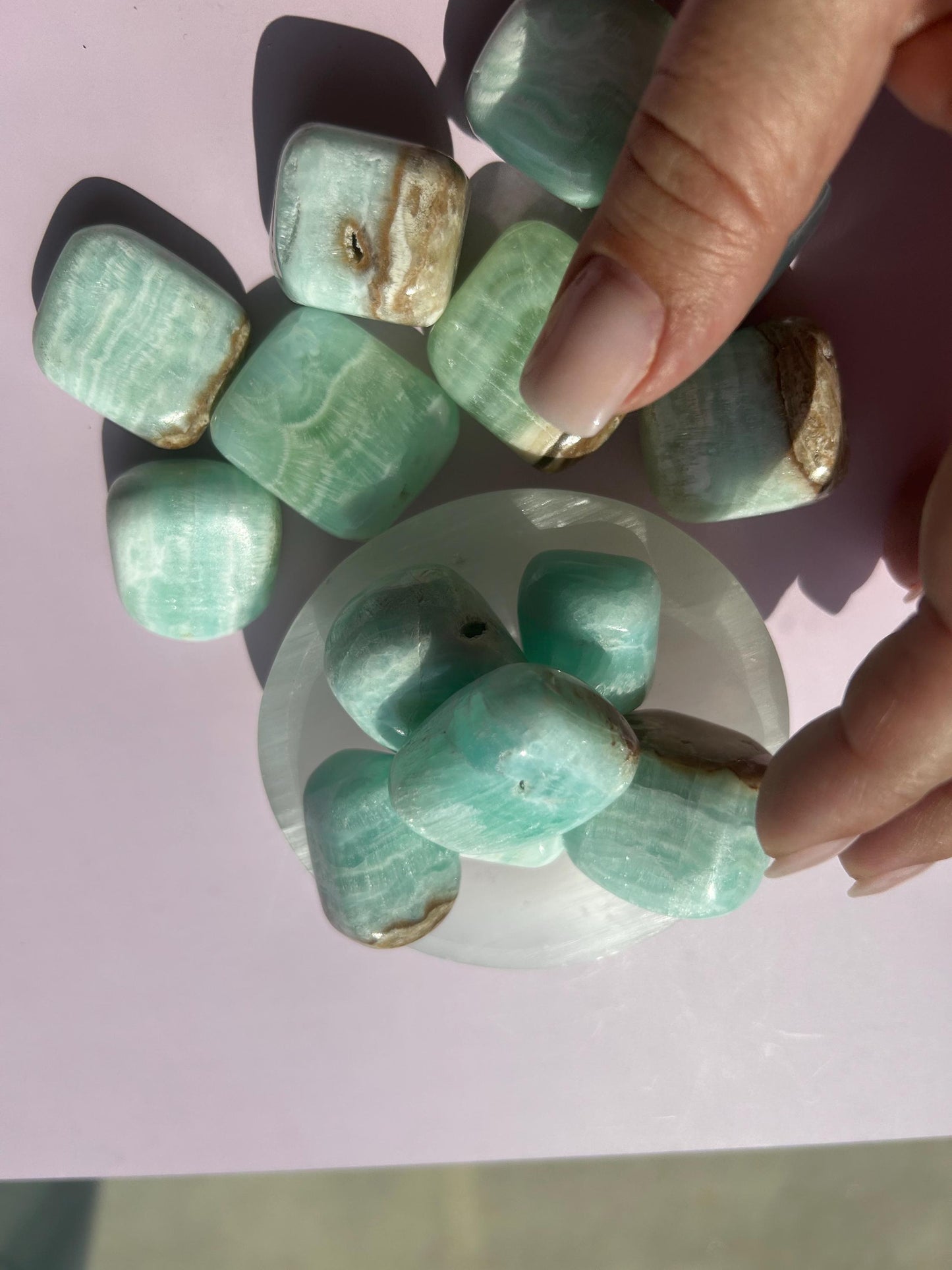 Caribbean Calcite Polished Crystal Tumbled Stone Calm Blue Decorative Accent home  Bathroom display gift Baby shower gift Bridesmaid Gift