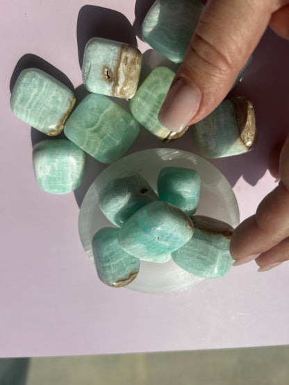 Caribbean Calcite Polished Crystal Tumbled Stone Calm Blue Decorative Accent home  Bathroom display gift Baby shower gift Bridesmaid Gift