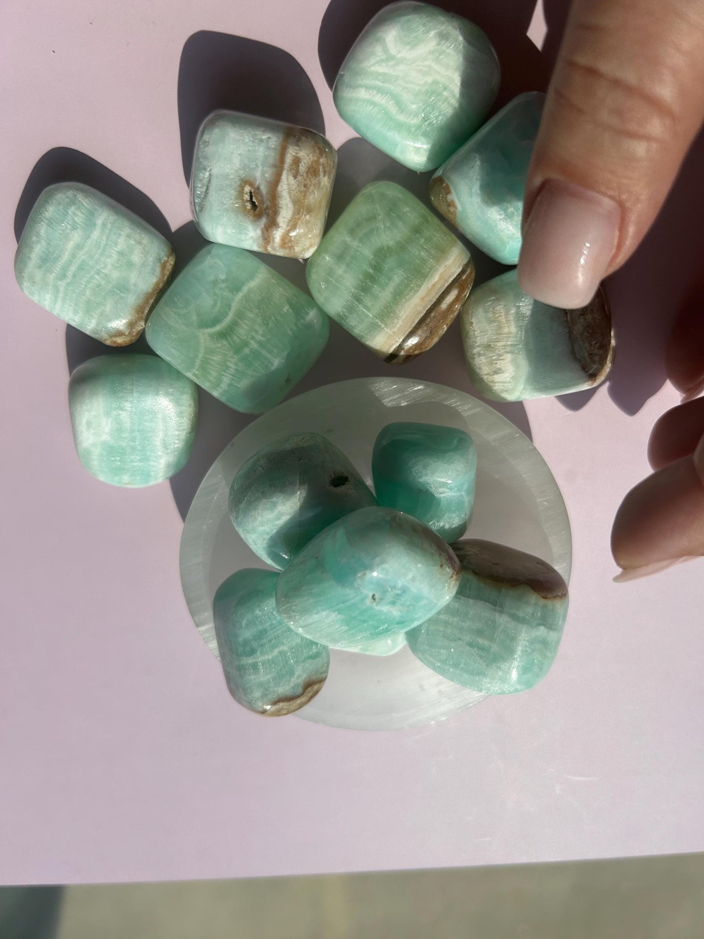 Caribbean Calcite Polished Crystal Tumbled Stone Calm Blue Decorative Accent home  Bathroom display gift Baby shower gift Bridesmaid Gift