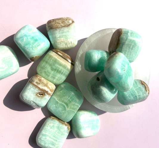 Caribbean Calcite Polished Crystal Tumbled Stone Calm Blue Decorative Accent home  Bathroom display gift Baby shower gift Bridesmaid Gift