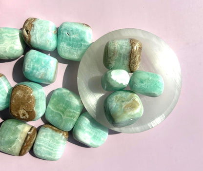 Caribbean Calcite Polished Crystal Tumbled Stone Calm Blue Decorative Accent home  Bathroom display gift Baby shower gift Bridesmaid Gift