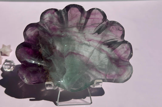 Fluorite Seashell Bowl Carved Dish Jewelry Holder Ocean Inspired Home Decor Gift for Beach Lover Bathroom Vanity Tray Coastal Mother Gift