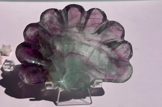 Fluorite Seashell Bowl Carved Dish Jewelry Holder Ocean Inspired Home Decor Gift for Beach Lover Bathroom Vanity Tray Coastal Mother Gift