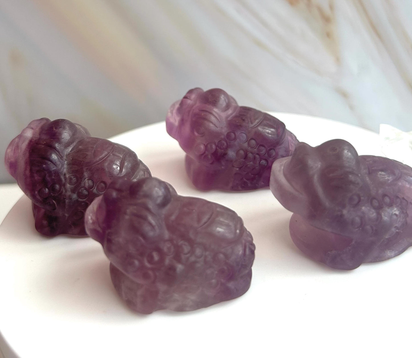 Money Toad Fluorite Carving Purple Stone Crown Chakra Feng Shui Dorm Bedroom Home Decor Gift New Mom New to Crystals New Love Back to school