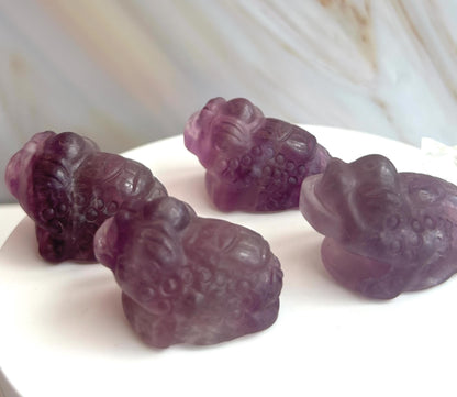 Money Toad Fluorite Carving Purple Stone Crown Chakra Feng Shui Dorm Bedroom Home Decor Gift New Mom New to Crystals New Love Back to school