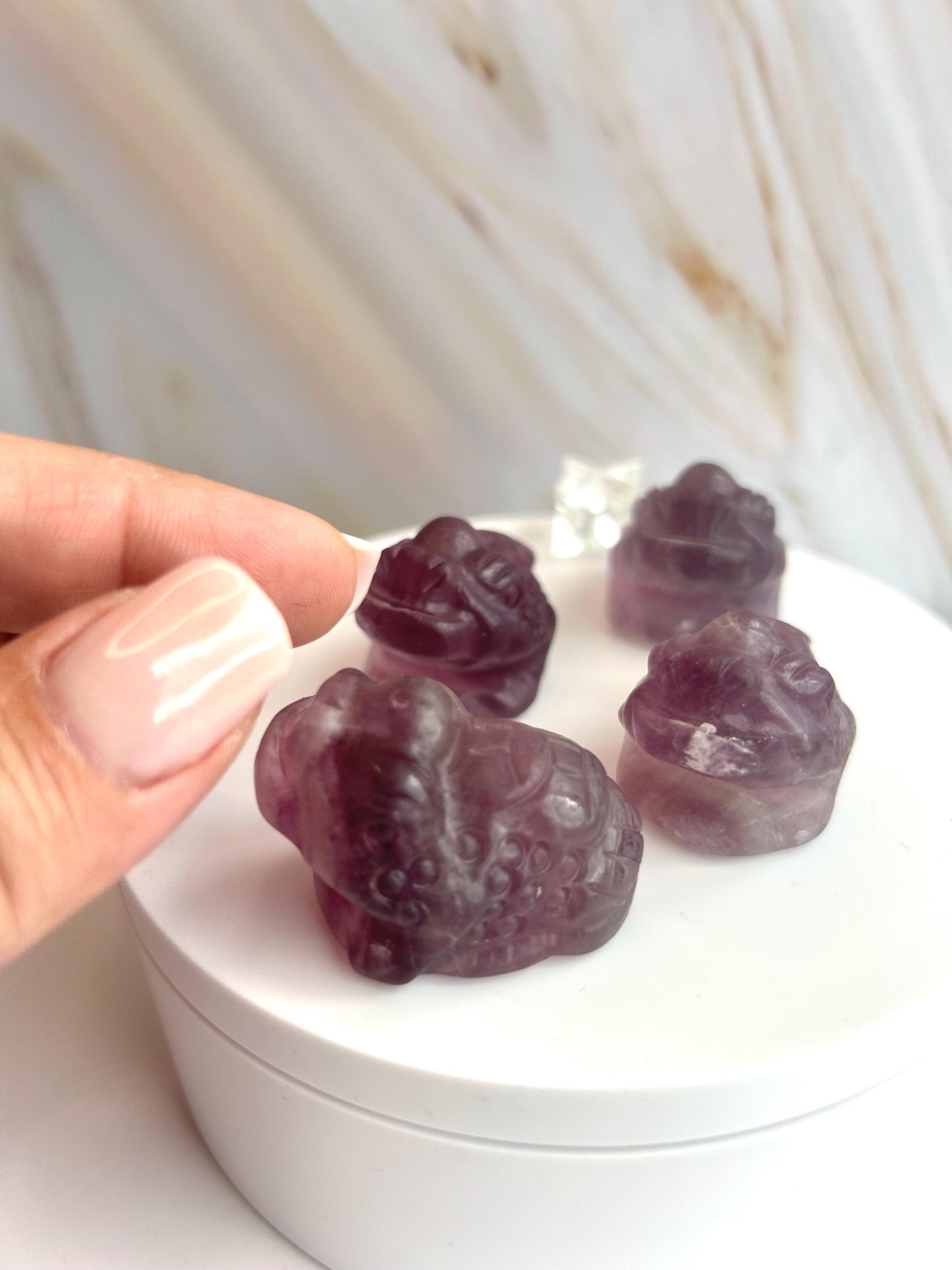 Money Toad Fluorite Carving Purple Stone Crown Chakra Feng Shui Dorm Bedroom Home Decor Gift New Mom New to Crystals New Love Back to school