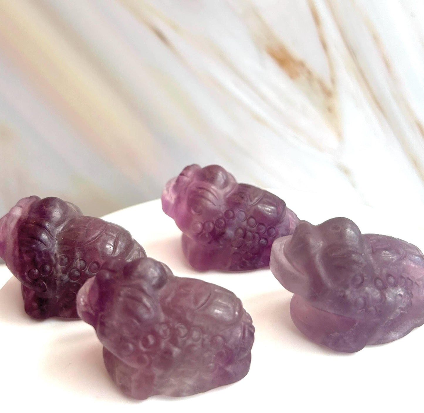 Money Toad Fluorite Carving Purple Stone Crown Chakra Feng Shui Dorm Bedroom Home Decor Gift New Mom New to Crystals New Love Back to school