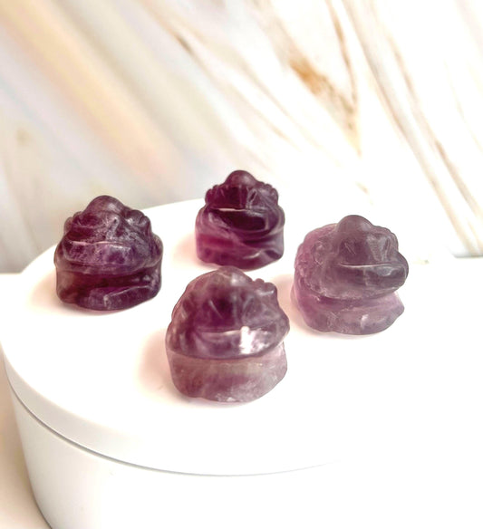 Money Toad Fluorite Carving Purple Stone Crown Chakra Feng Shui Dorm Bedroom Home Decor Gift New Mom New to Crystals New Love Back to school