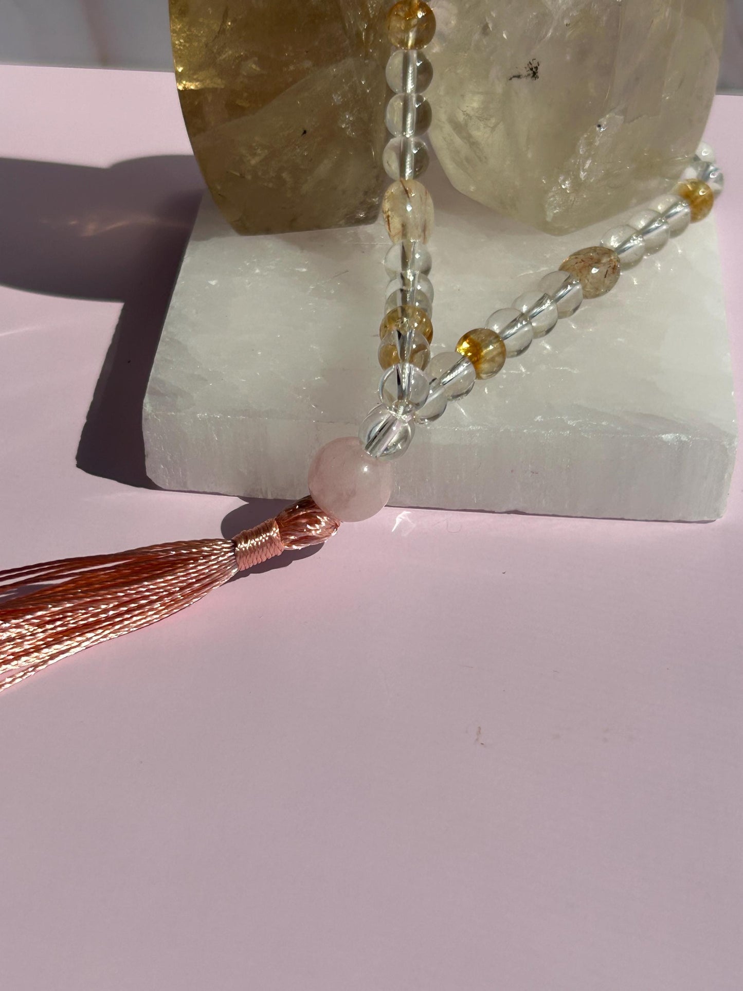 Citrine Clear Rose Quartz Rutilate Crystal Prayer Mala Beads Elegant Gift Yoga Enthusiasts Teachers Mindfulness Meditation Gift Alta Tool