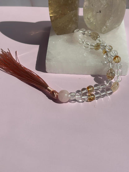 Citrine Clear Rose Quartz Rutilate Crystal Prayer Mala Beads Elegant Gift Yoga Enthusiasts Teachers Mindfulness Meditation Gift Alta Tool