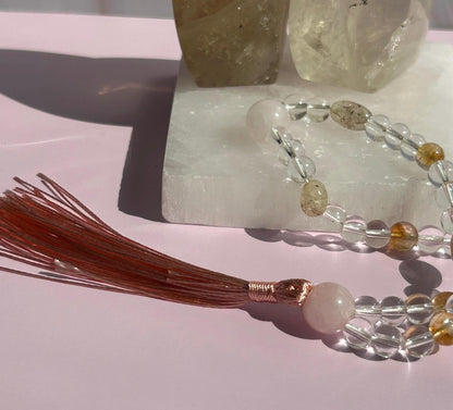 Citrine Clear Rose Quartz Rutilate Crystal Prayer Mala Beads Elegant Gift Yoga Enthusiasts Teachers Mindfulness Meditation Gift Alta Tool