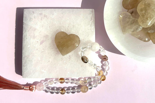Citrine Clear Rose Quartz Rutilate Crystal Prayer Mala Beads Elegant Gift Yoga Enthusiasts Teachers Mindfulness Meditation Gift Alta Tool