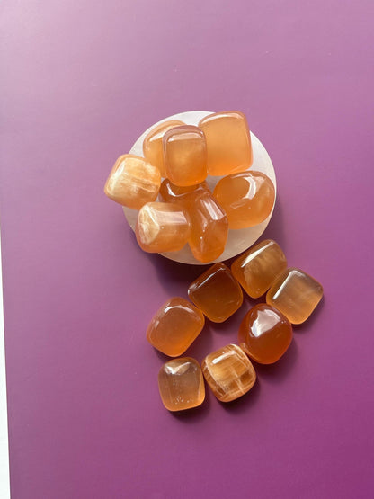 Honey Calcite Polished Crystal Tumbled Stone Unique Honey decorative accent home altar desk shelf display gift mom sister bridesmaid gift