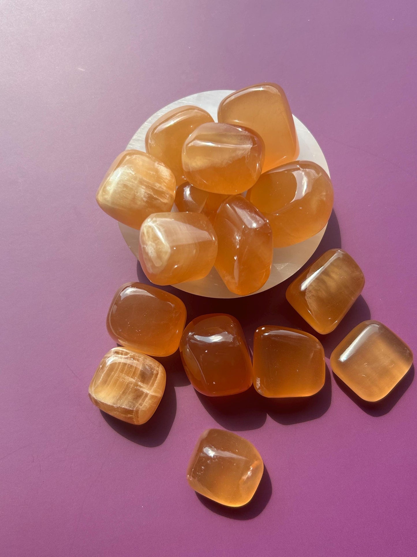 Honey Calcite Polished Crystal Tumbled Stone Unique Honey decorative accent home altar desk shelf display gift mom sister bridesmaid gift