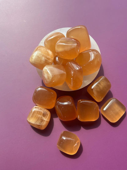 Honey Calcite Polished Crystal Tumbled Stone Unique Honey decorative accent home altar desk shelf display gift mom sister bridesmaid gift