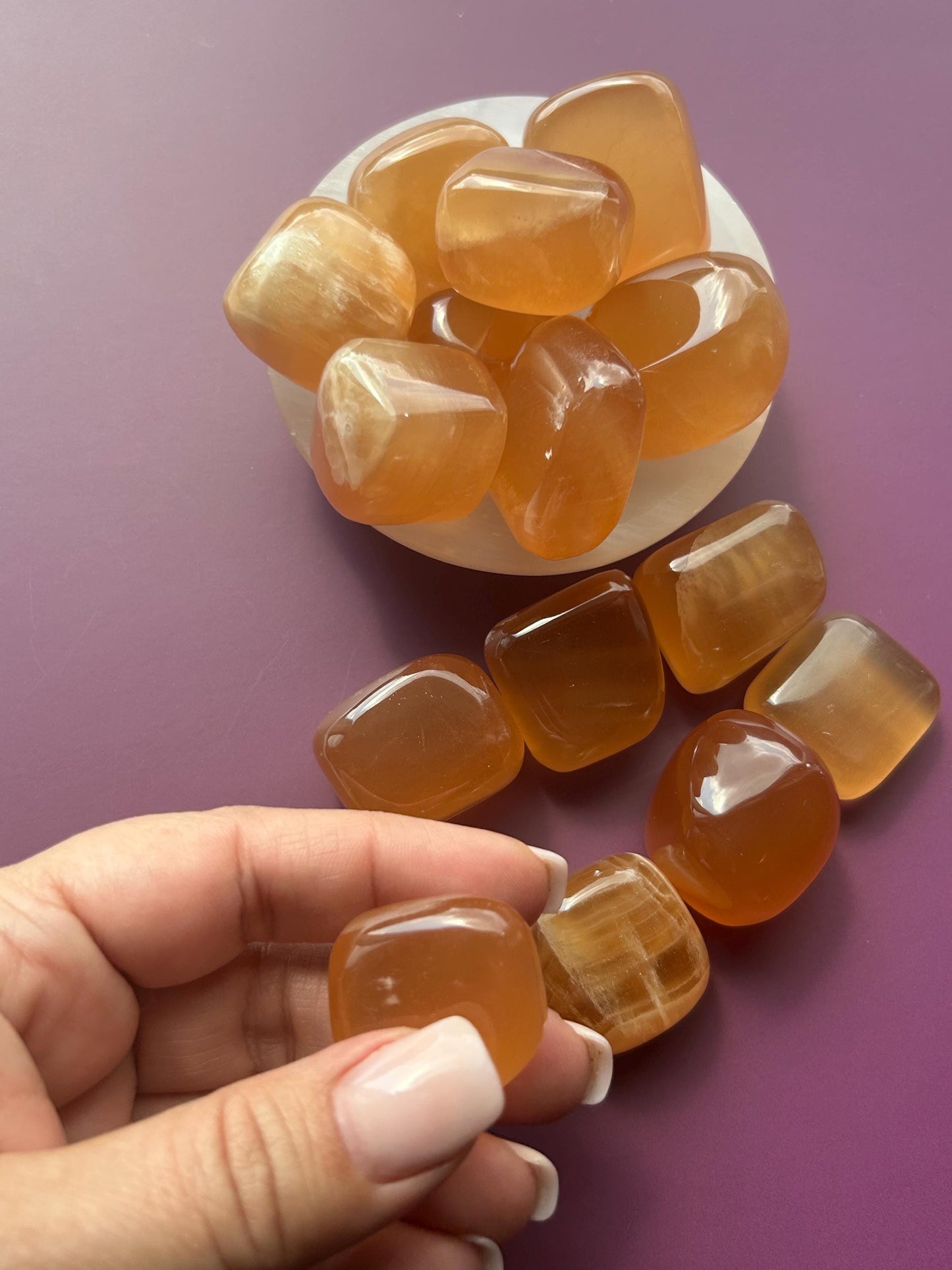Honey Calcite Polished Crystal Tumbled Stone Unique Honey decorative accent home altar desk shelf display gift mom sister bridesmaid gift