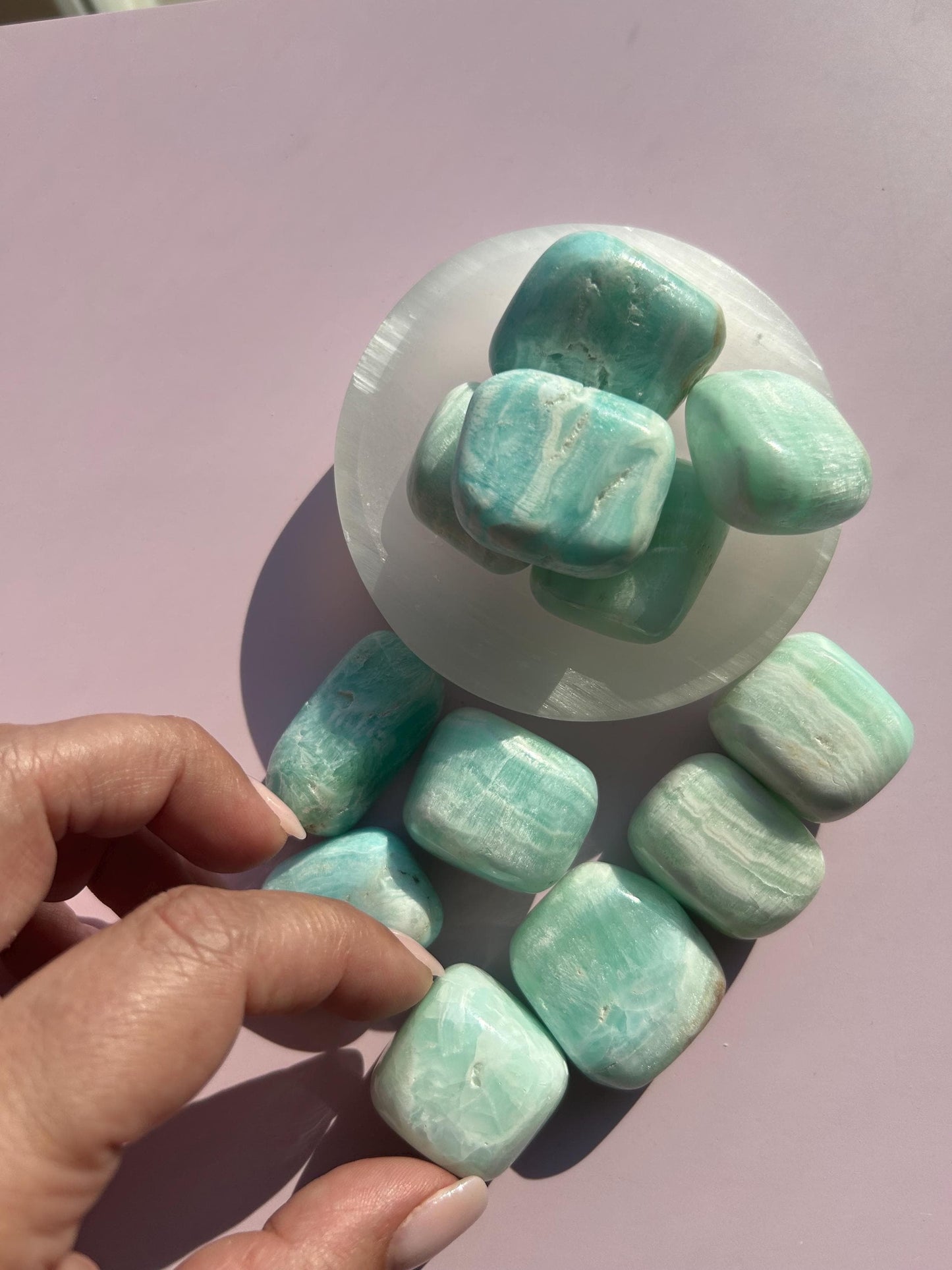 Blue Calcite Polished Crystal Tumbled Stone Calm Sky Blue Decorative Accent home  Bathroom display gift Baby shower gift Bridesmaid Gift