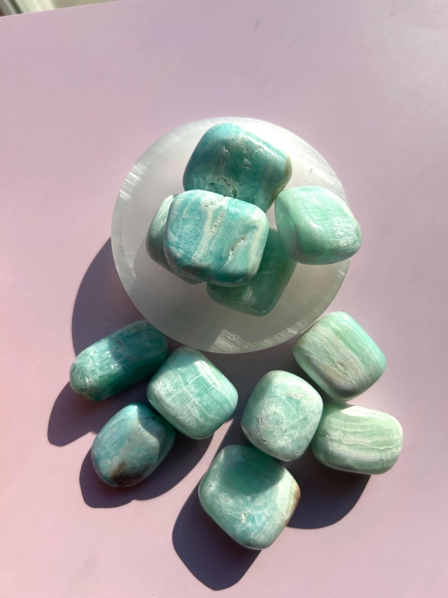 Blue Calcite Polished Crystal Tumbled Stone Calm Sky Blue Decorative Accent home  Bathroom display gift Baby shower gift Bridesmaid Gift