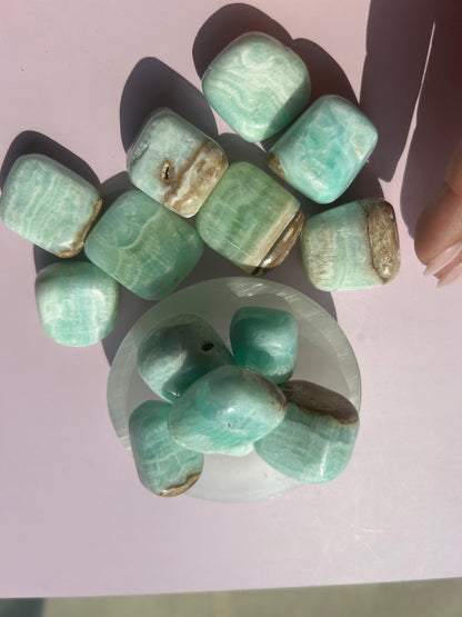 Caribbean Calcite Polished Crystal Tumbled Stone Calm Blue Decorative Accent home  Bathroom display gift Baby shower gift Bridesmaid Gift