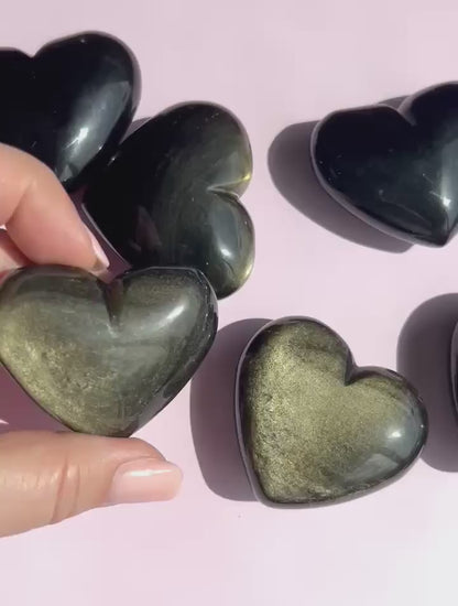 Gold Black Obsidian Carved Heart Polished Stone Figurine Unique Crystal Home Decor Gift for Nature Lover Office Desk Bedroom Altar Display Piece Anniversary Gift